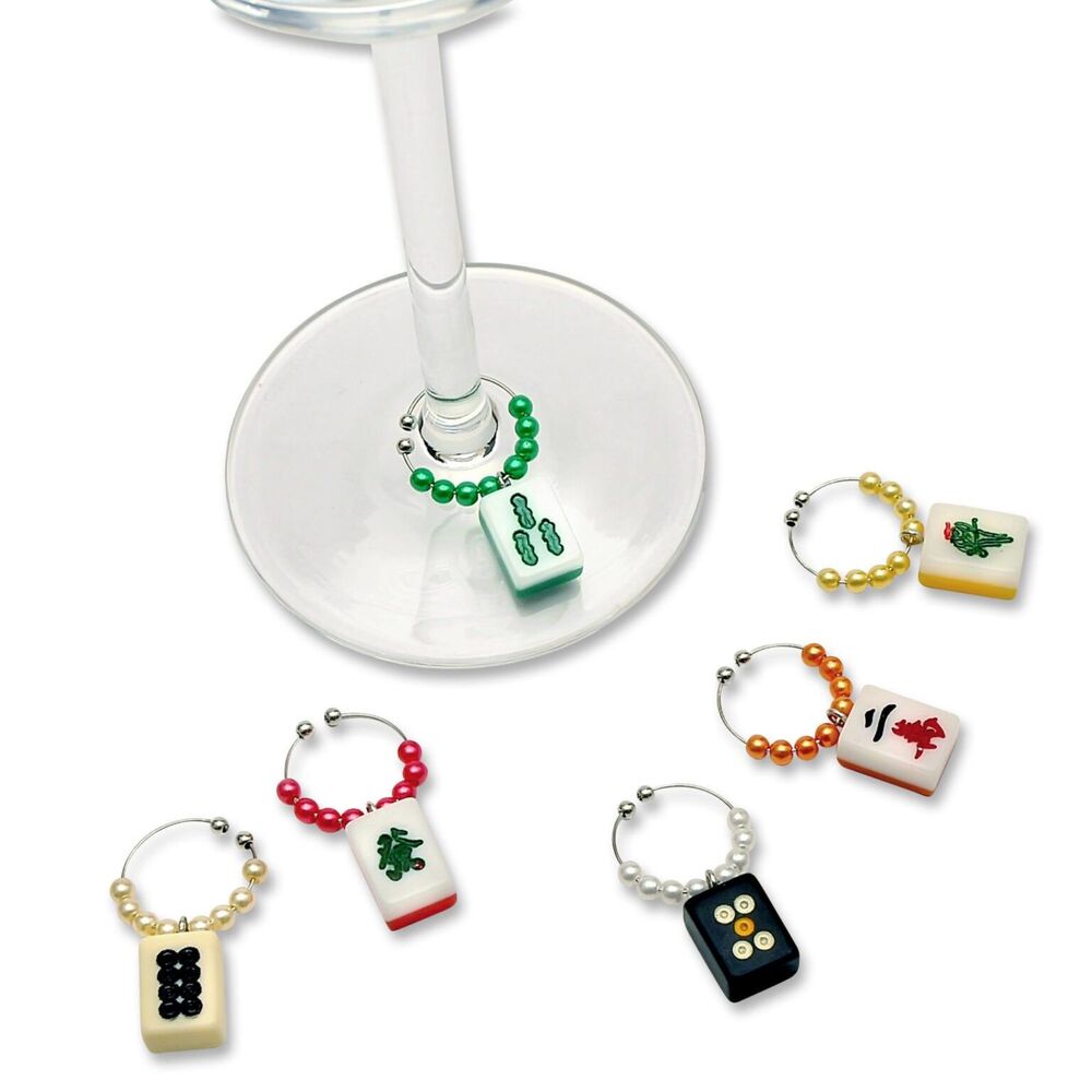 Mah Jongg Wine Charms Set of 6  Wine Glass Tags for Stem Glasses Mahjong